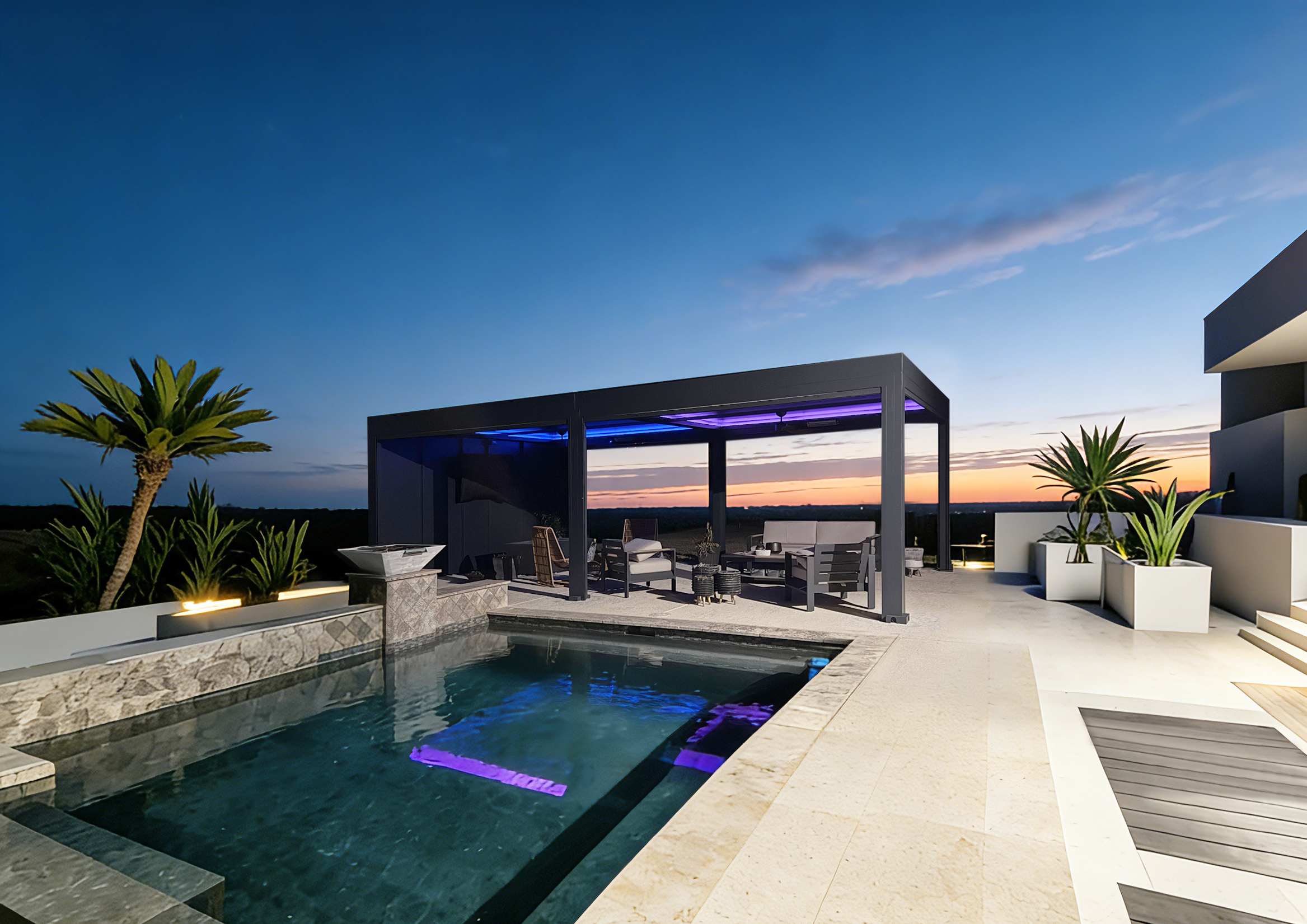 Pergola haut de gamme villa luxe Saint-Barthelemy
